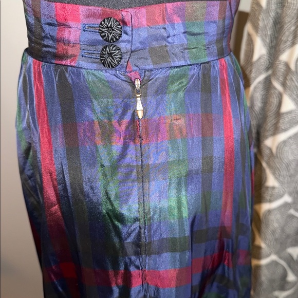 Jaeger London Vintage Full Length Plaid Taffeta Pleated Hem Maxi Skirt SZ 2 - Picture 6 of 10